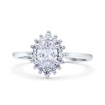 Halo Oval Art Deco Bridal Wedding Ring Simulated Cubic Zirconia 925 Sterling Silver